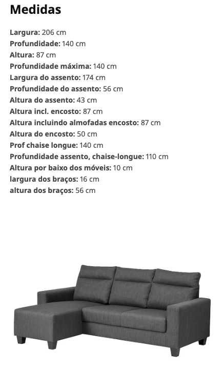 Sofá 3 lugares BOLLSTANAS c/chaise longue