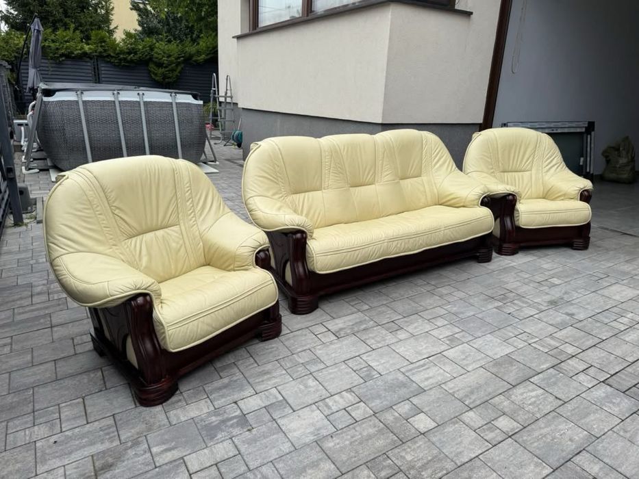 Wypoczynek skórzany z funkcją spania