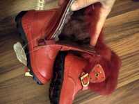 Новая красная кожаная зимняя обувь теплая на цигейке для девочки 1 - 2