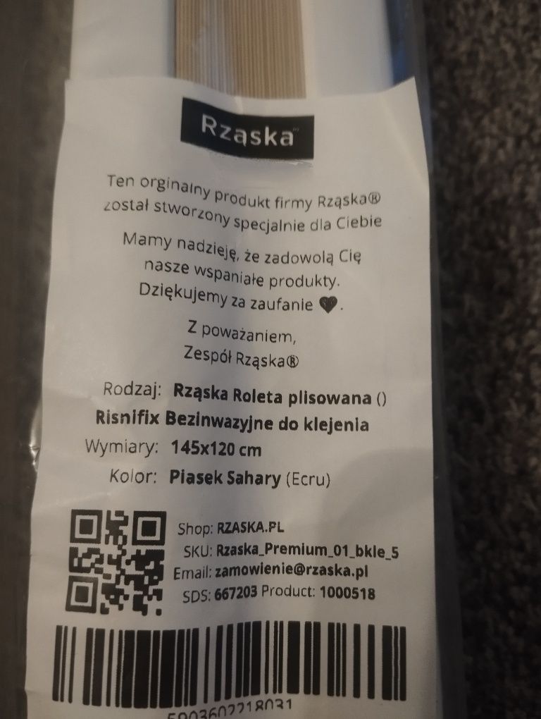 Roleta plisowana nowa.