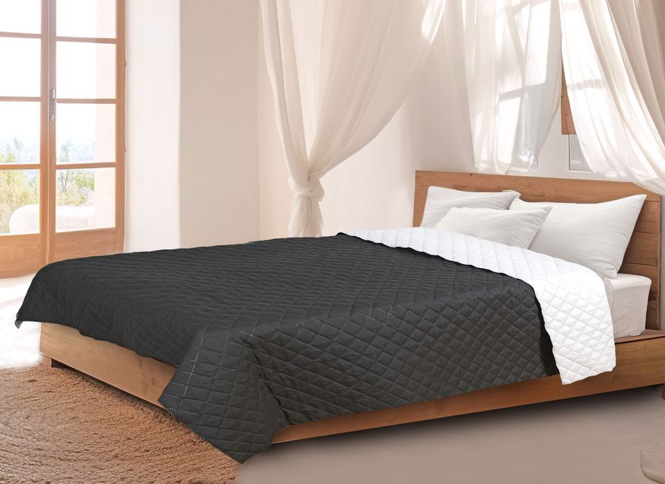 Narzuta Na Łóżko Pikowana Ultradźwiękowo 200X220 Cm Biało-Czarna