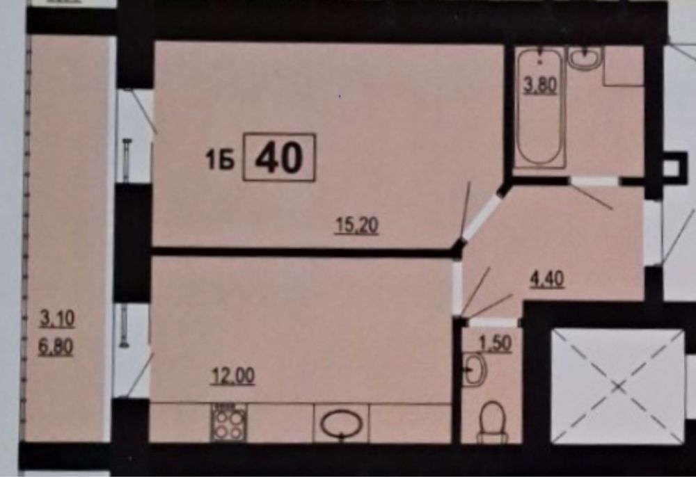 Просторий 1-кімнатний сирець на здачі
