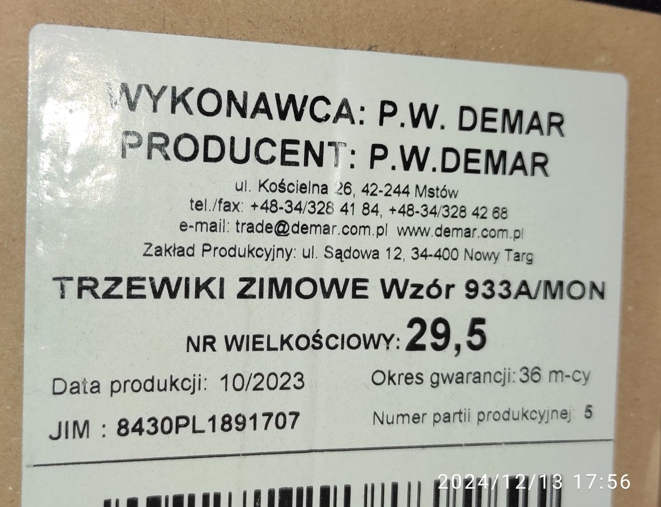 Buty wojskowe Trzewiki Zimowe wz 933A/MON rozmiar 29,5