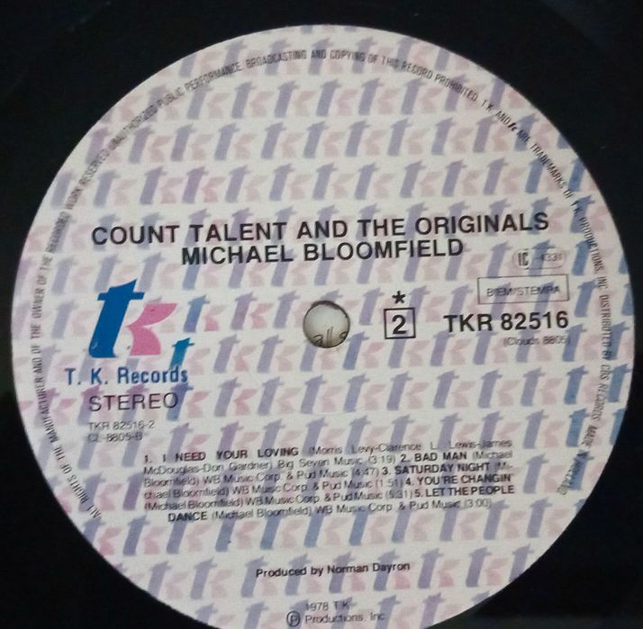 Michael Bloomfield Count Talent And The Originals LP Winyl Gat 197 rez