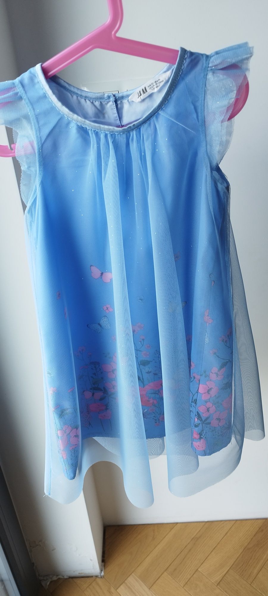 sukienka tunika tiul święta motyl kwiaty h&m 122 128
