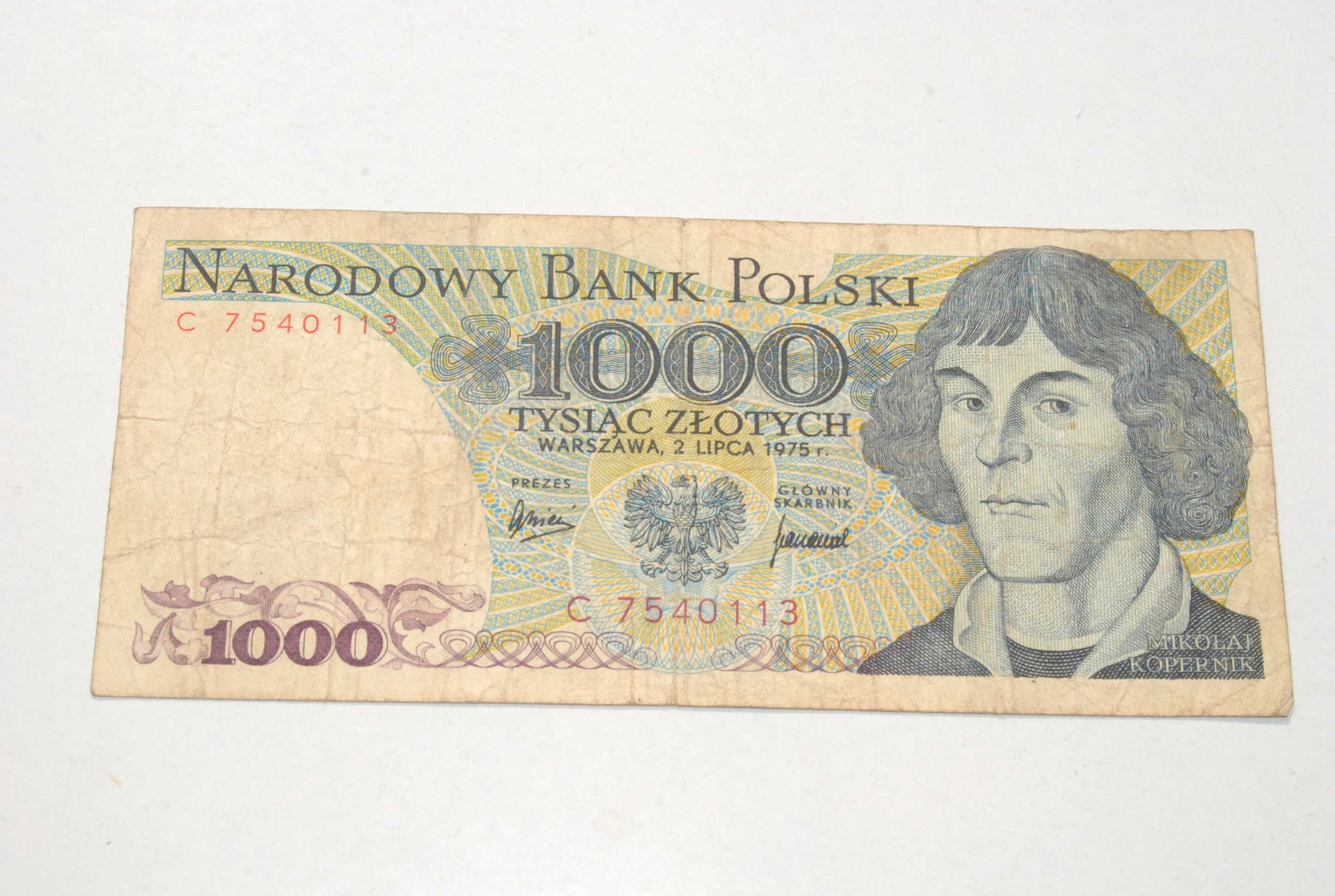 Stary banknot 1000 złotych Kopernik 1975 antyk