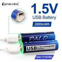 Литий-ионный аккумулятор AA AAA Li-ion Palo USB Type-C 2800/1110 1.5V