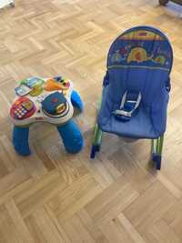 Interaktywny stolik fisher price oraz leżaczek bujaczek fisher price