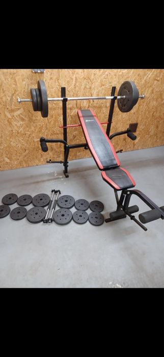 Siłownia domowa ławka stojaki obciążenie gryf hantle