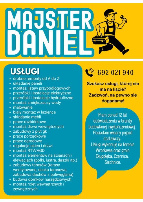 Złota rączka drobne prace remontowe, montaż drzwi, mebli, podłóg