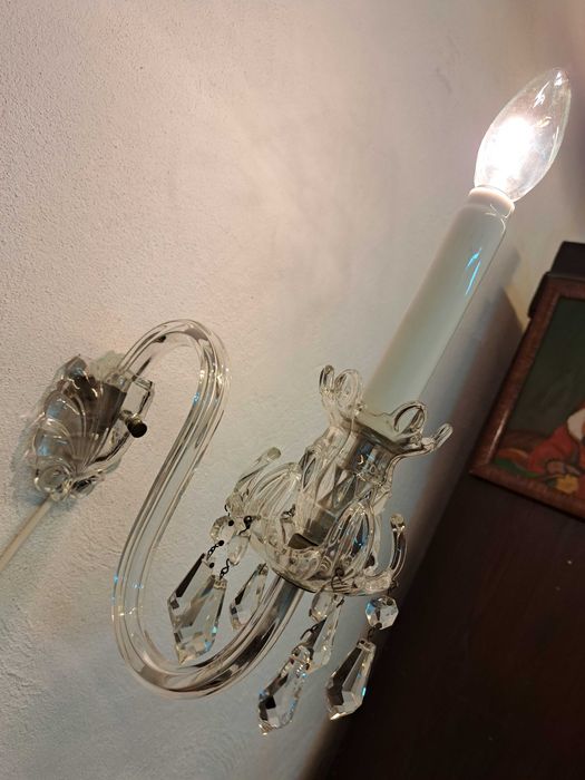 Kinkiet szklany kryształowy pojedynczy jednoramienny