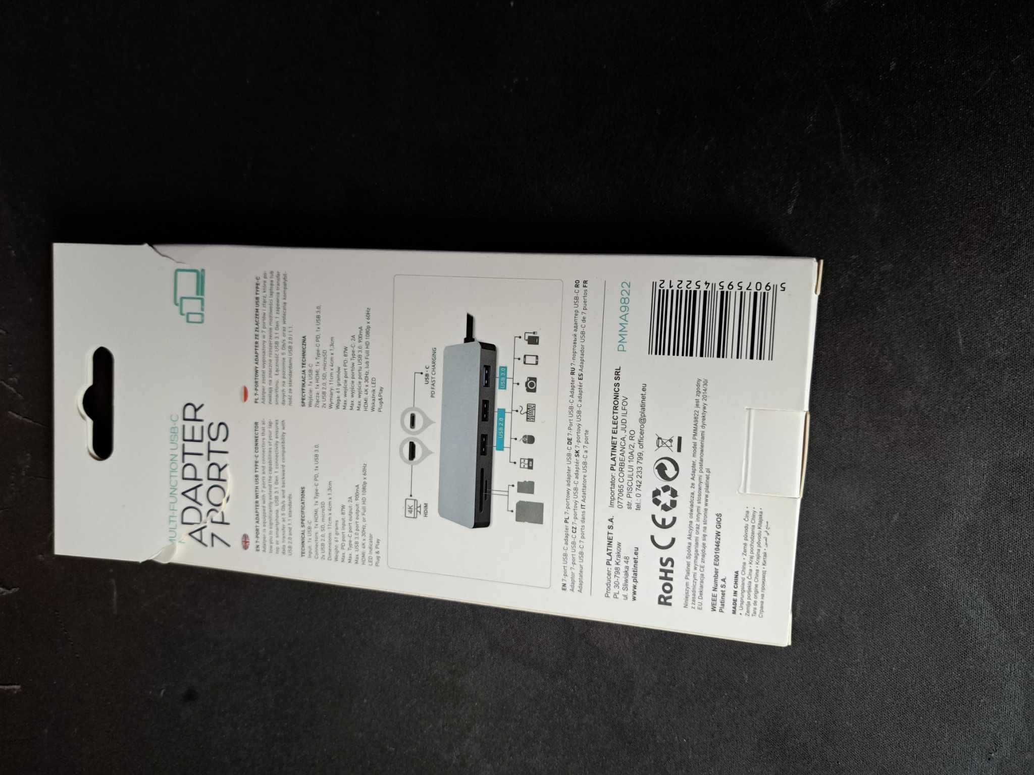PLATINET 7-portowy adapter ze złączem USB Type-C PMMA9822