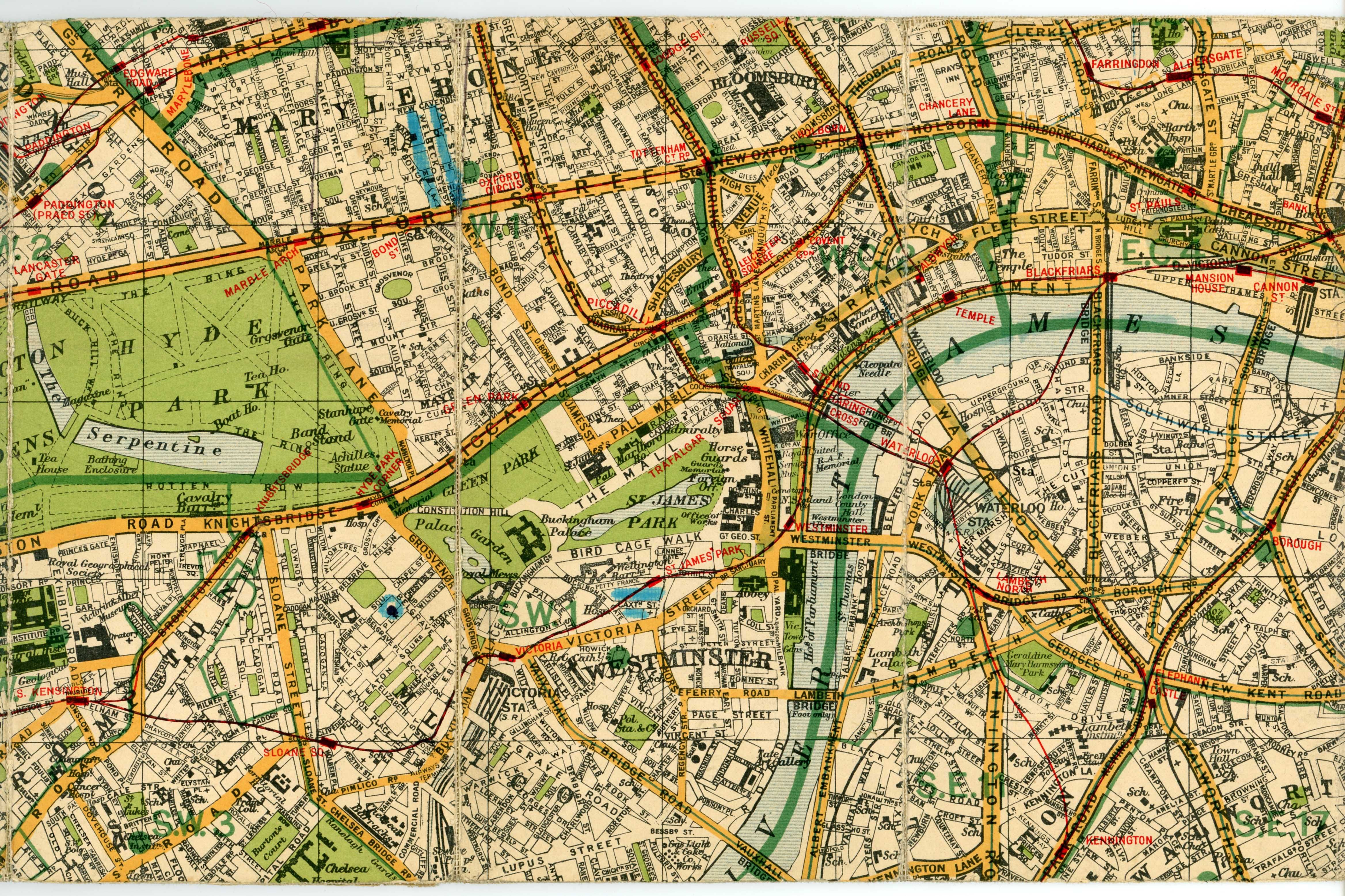 Mapa - plan Londynu z 1930 roku autorstwa George Philip and Sons.