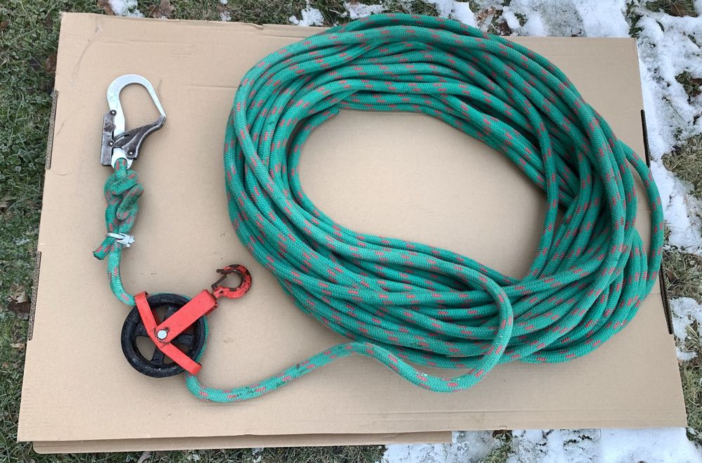 Lina polipropylenowa, robocza. 100 Mb. Zestaw. Bloczek. Hak.