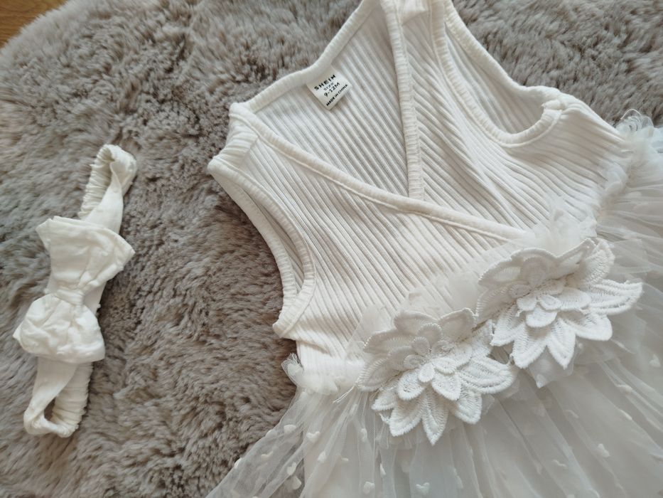Cudna rozkloszowana biała sukienka z tuilem 80 + opaska