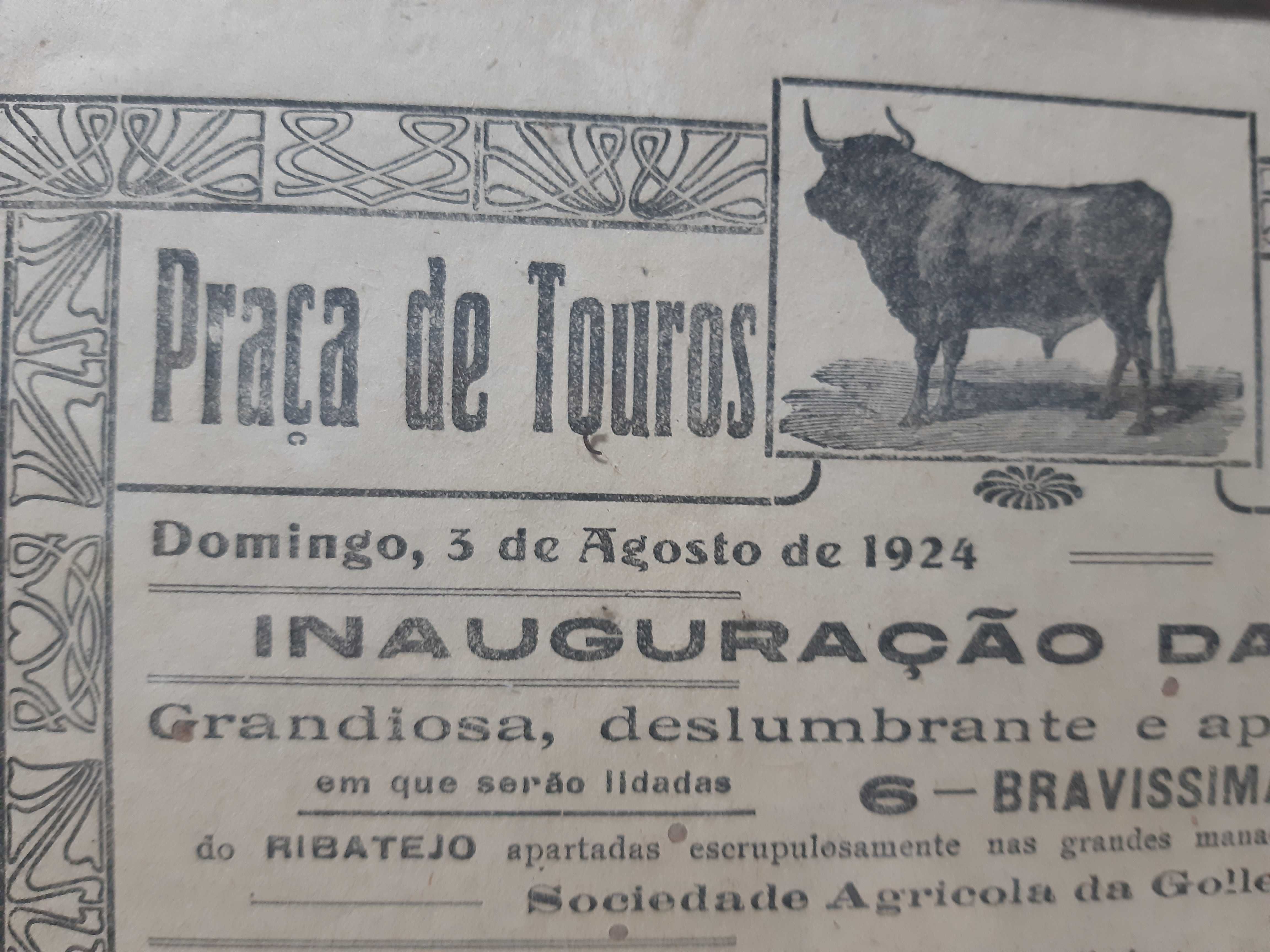 Cartaz em papel Praca de Touros da Curia 1924.