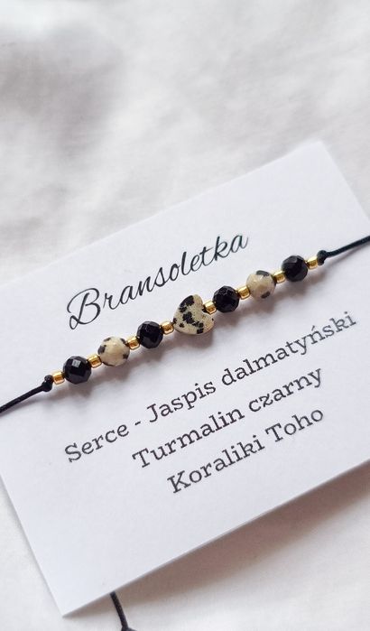Bransoletka kamienie naturalne jaspis dalmatyński Turmalin czarny