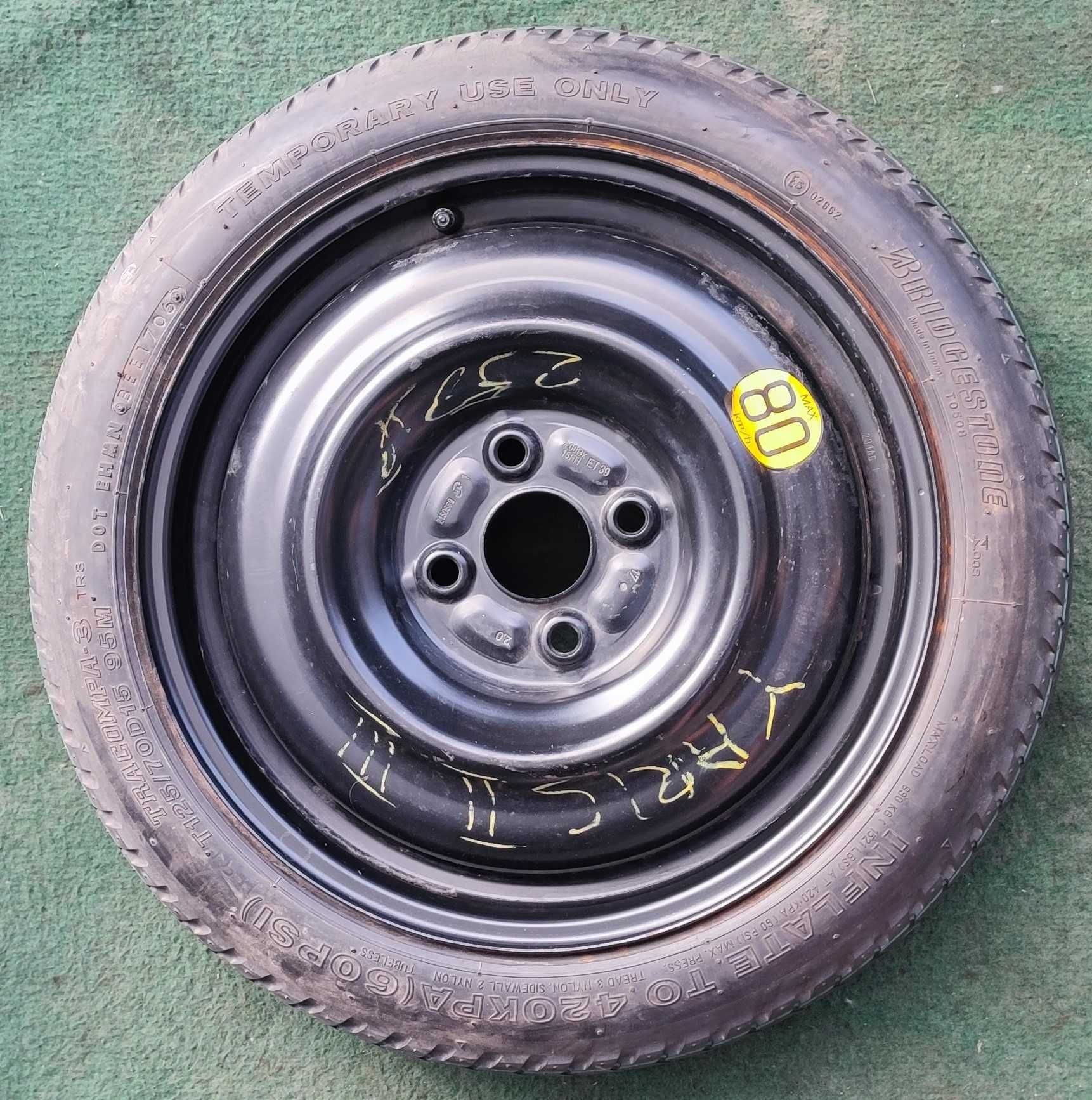 Koło dojazdowe Bridgestone T125/70D15  Toyota Yaris ET39 4.00Bx15FH