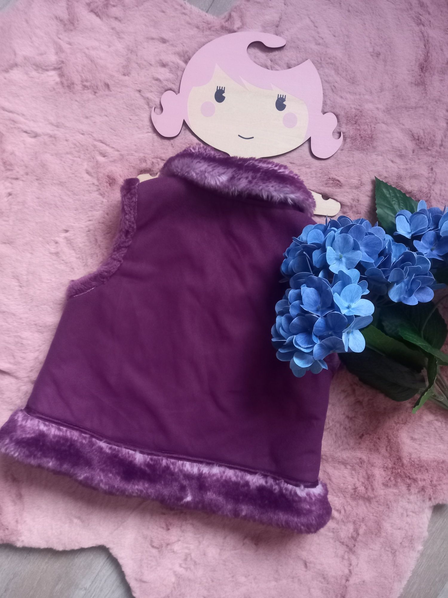 Przepiękna kamizelka fuksja George roz 4-5 lat 104-110 cm futerko haft