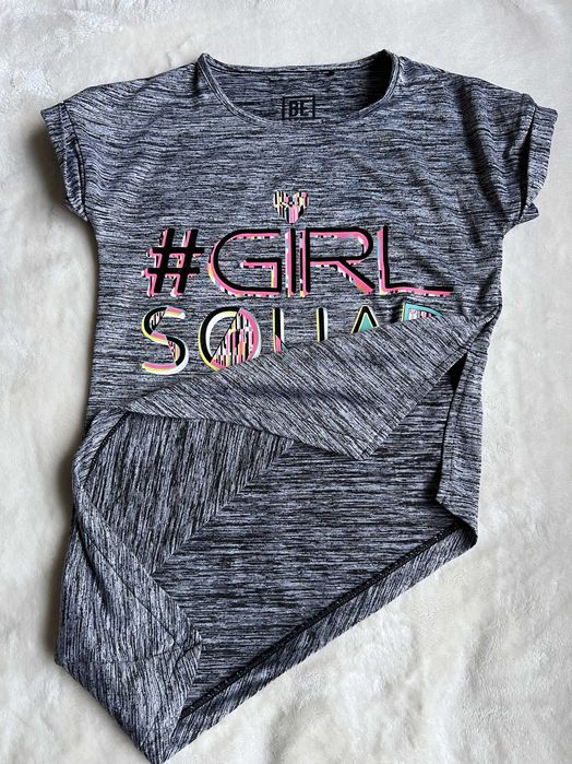 Szary t-shirt elastyczny dla dziewczynki - rozm. 128