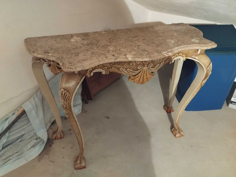 Móvel consola cardência vintage tampo em mármore