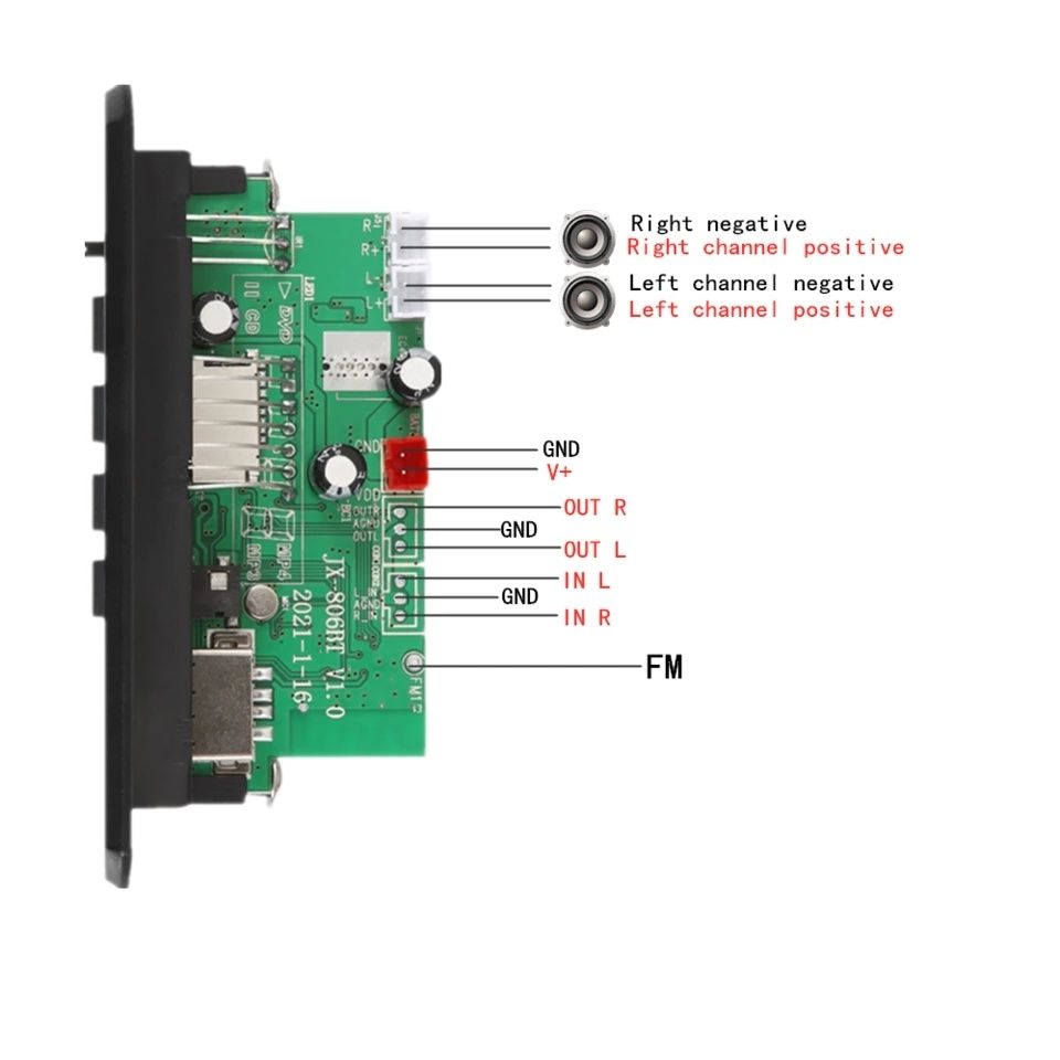 усилитель Bluetooth 5,0 MP3-плеер декодер. 2*25W.  Запись, TF USB AUX