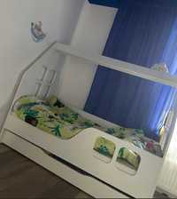 Łóżko młodzieżowe dziecięce łóżeczko z szufladą domek + MATERAC GRATIS