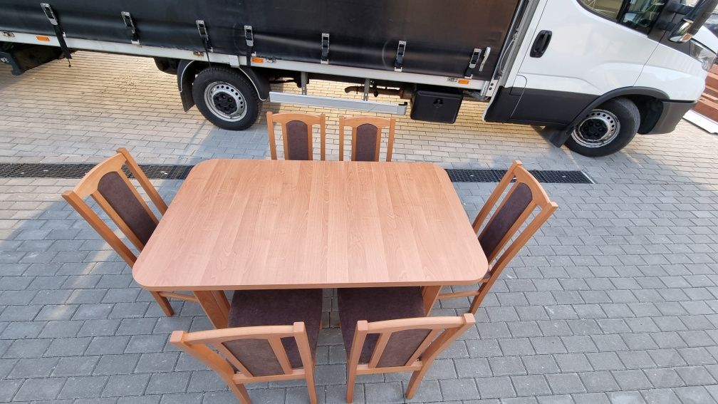 Nowe: Stół rozkładany + 6 krzeseł, olcha + brąz, dostawa cała PL