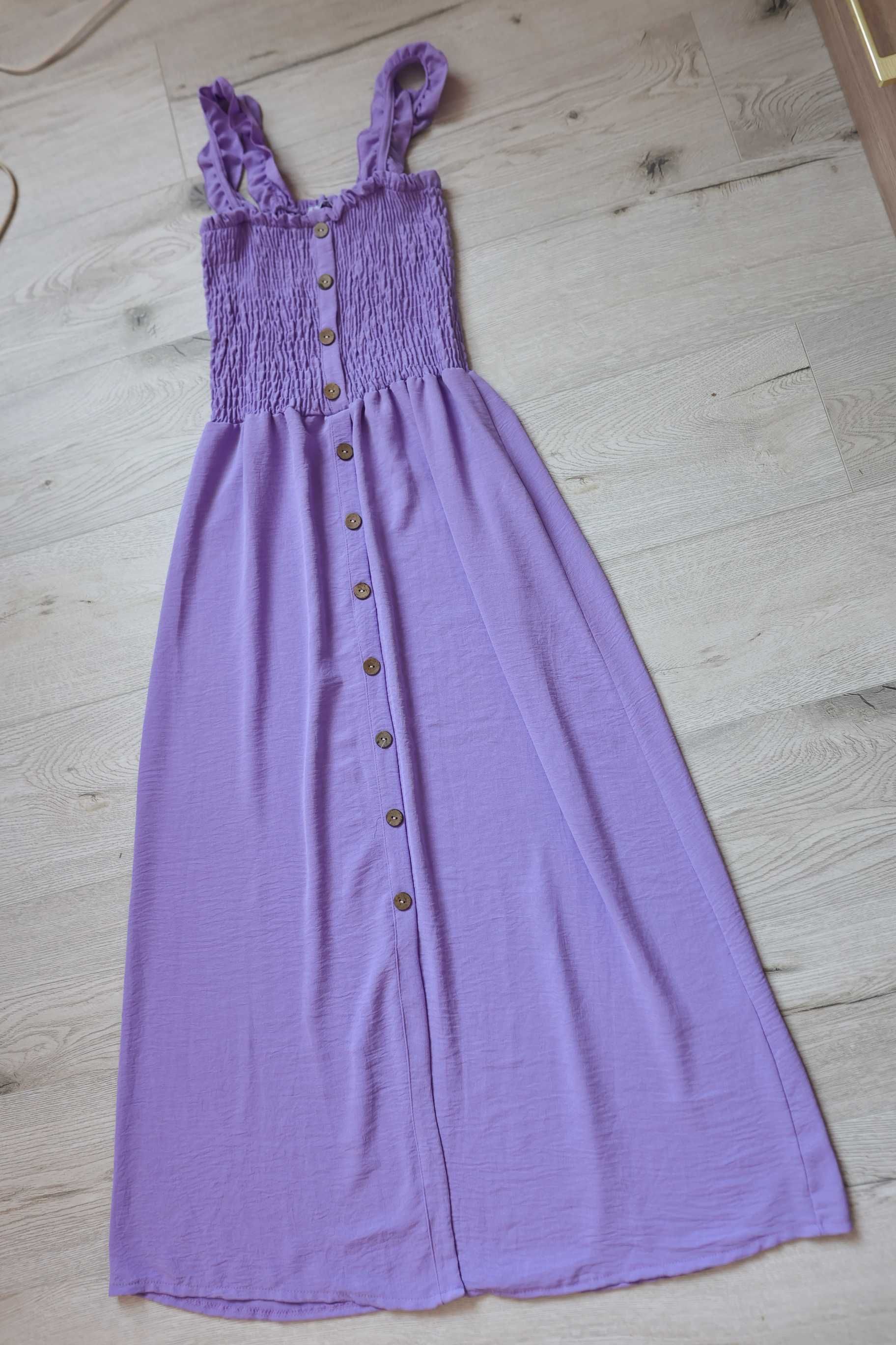 Fioletowa sukienka z guzikami maxi M New Collection