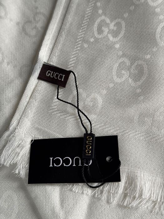 Шарфи Gucci шоколадний чорний білий палантин 180см шовк і кашемір