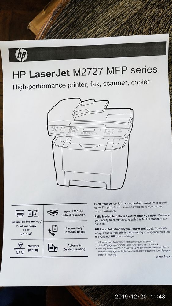 Акция! HP 2727nf. Гарантия 12 мес! Двусторонний принтер,копир.