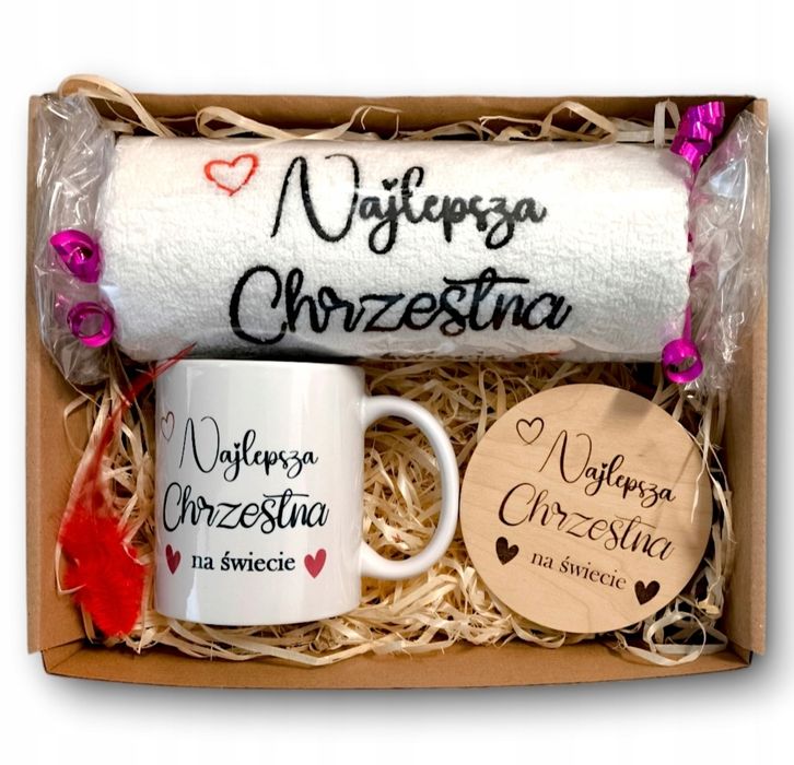 Zestaw dla Ojca Chrzestnego i Matki chrzestnej - Kubek Ręcznik