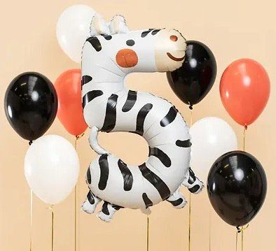 Balon foliowy urodzinowy cyfra "5" - Zebra 68x98 cm