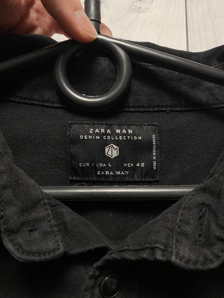 Рубашка Zara чоловіча чорна зара man кам’яні кнопки джинсова