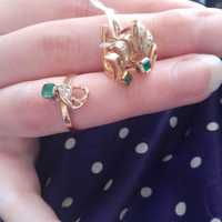 Золотые сережки и кольцо  с изумрудами в ТОПовом цвете и бриллиантами