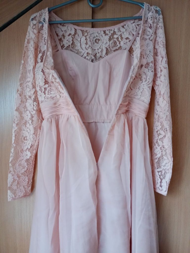 Suknia midi morelowa z rękawem r.32-34"asos"