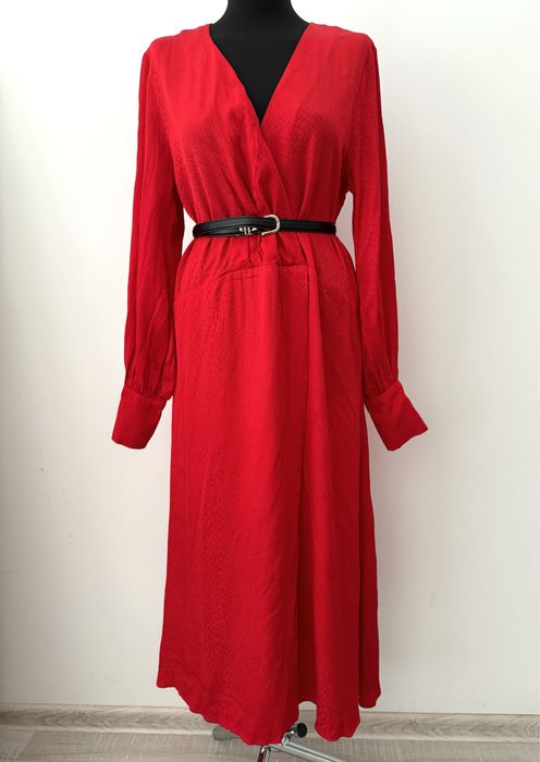 H&M satynowa sukienka midi Żakardowa Wiskoza