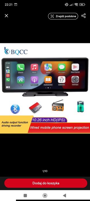 Radio z ekranem 10 cali, kamera, android auto, carplay, BT, SD