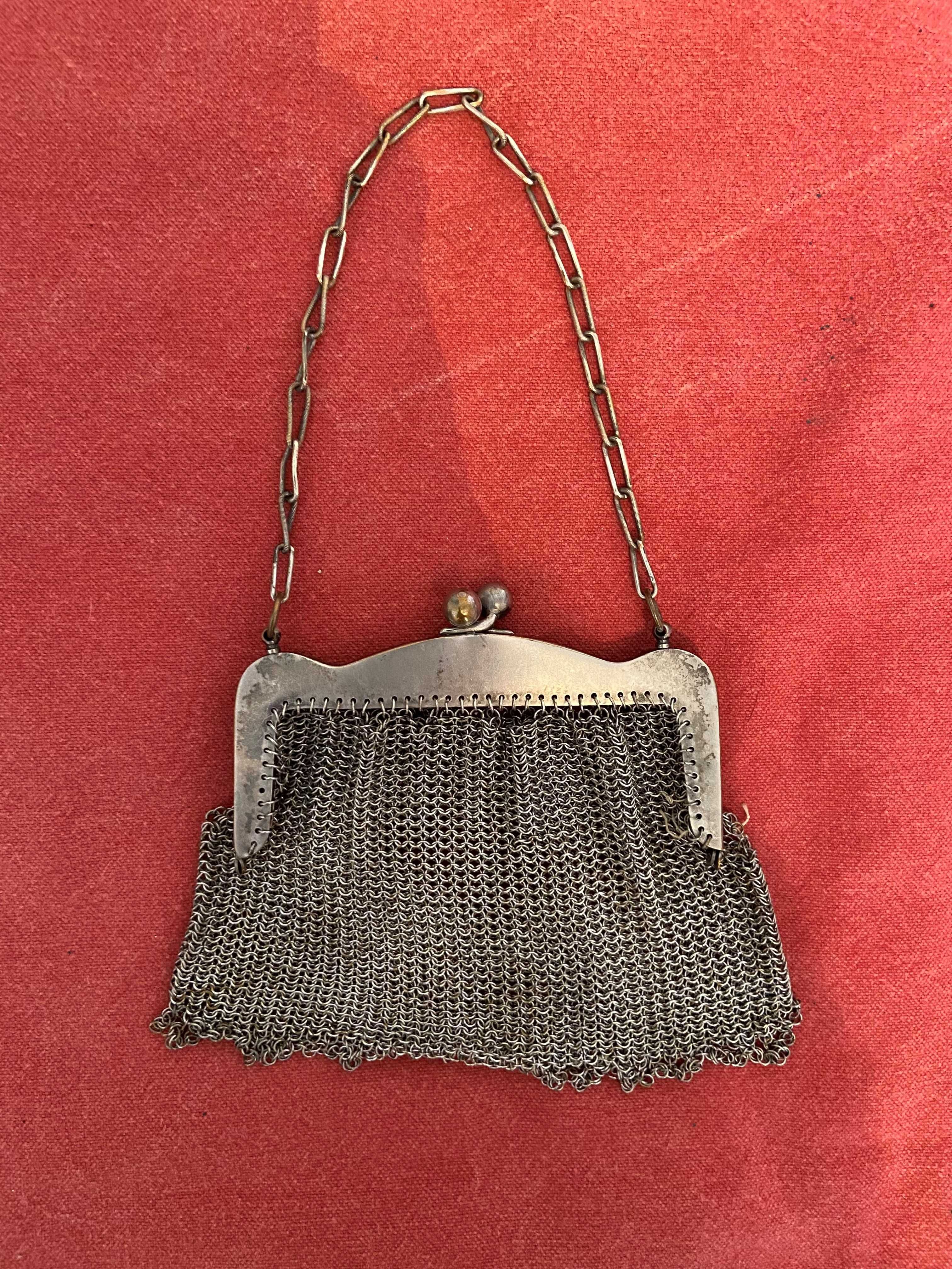 Bolsa porta moedas de malha antiga em prata