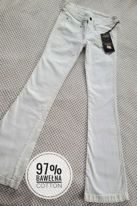 Nowe białe spodnie damskie dzwony flary średni stan rozm. 34 XS