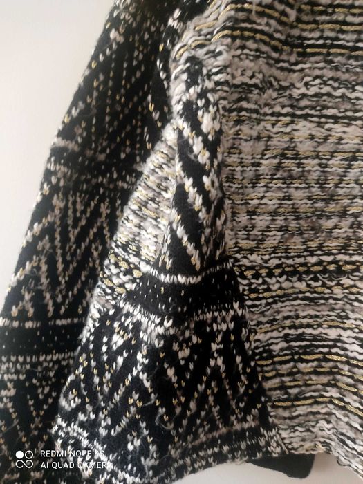 stylowa narzutka żakiet dzianinowy srebrna nitka dżety cekiny H&M r.L