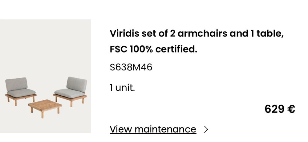 Conjunto Viridis de 2 cadeirões e 1 mesas FSC 100%