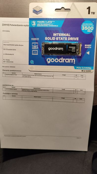 Dysk SSD m.2 Corsair PX500 gen. 3 1TB NVME nowy
