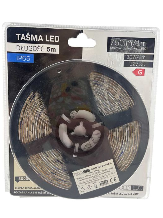 Taśma LED Polux 12V 2 8W 300 LED 5 m IP65 ciepła 3000K