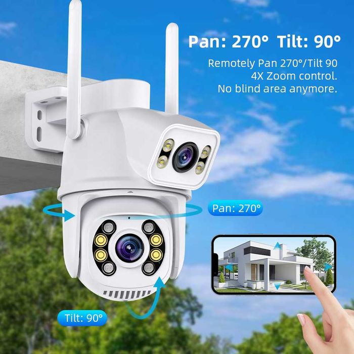 Câmara rotativa dupla lente wifi exterior 1080p 360º noturna