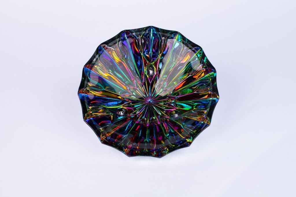 Carnival Glass misa na trzech nóżkach szkło iryzujące vintage