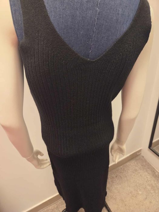 Damski Komplet Dzianinowy Sukienka i Sweter Czarny   S M