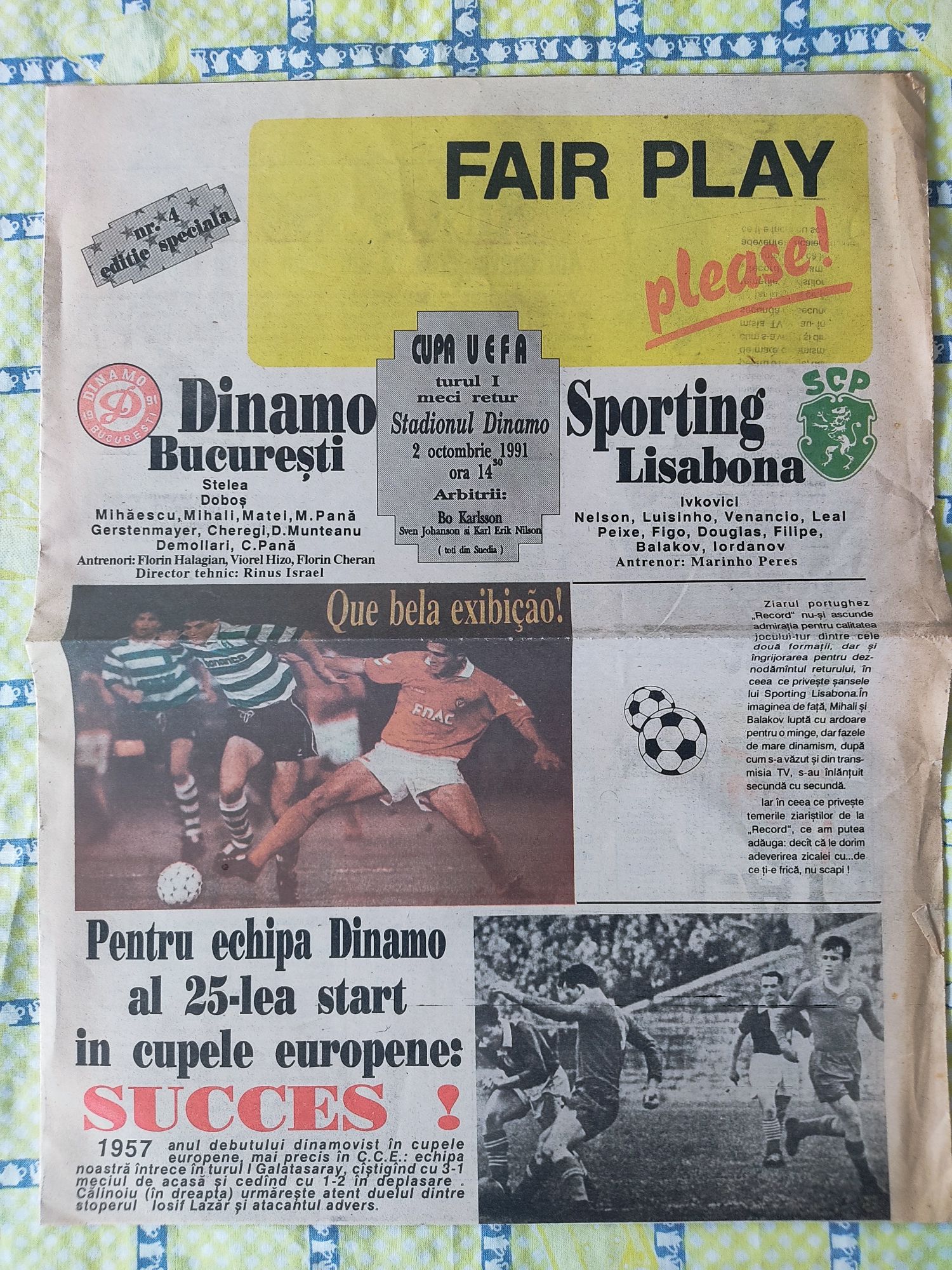 Programa Dinamo Bucareste Sporting UEFA 1991/92