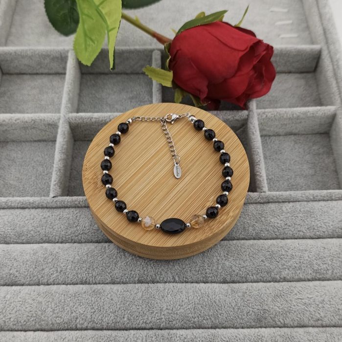 Bransoletka ręcznie robiona onyks cytryn kamienie naturalne na prezent