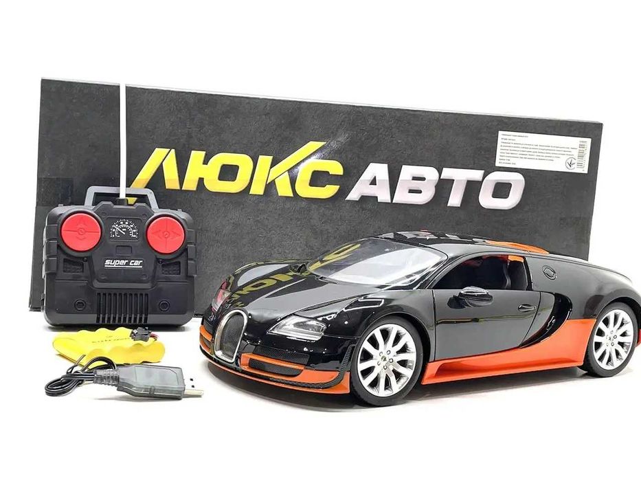Машина на радіокеруванні Bugatti Veyron  масштаб Чорна з помаранчевим